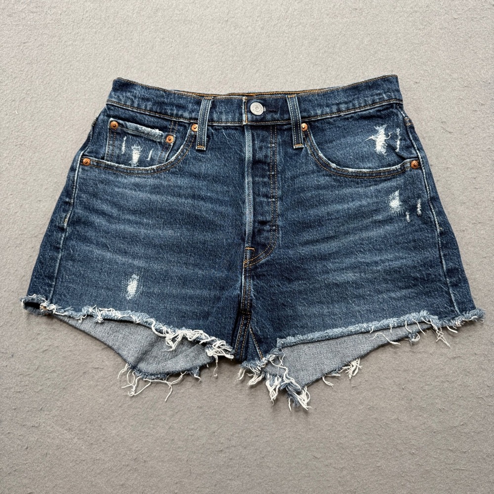 Levi's 501 Jean Shorts Women's 27 Blue Dark Wash Cut Off High Rise Distressed